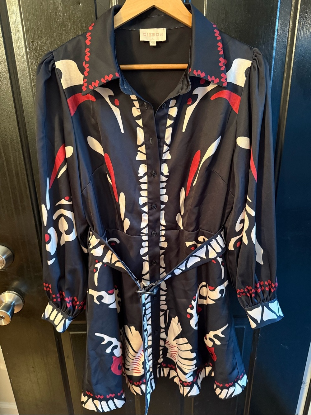 Ciebon Billy Satin Euro Mod Shirt Dress Size L Black White Red